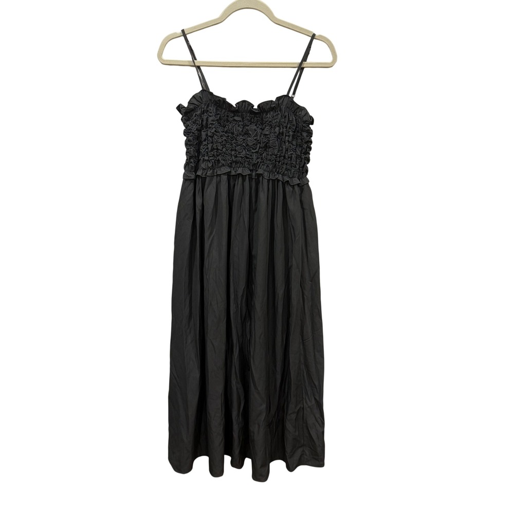 Doe and Rae Womens Smocked Midi Dress Charcoal Grey Ruffle Sweetheart Small